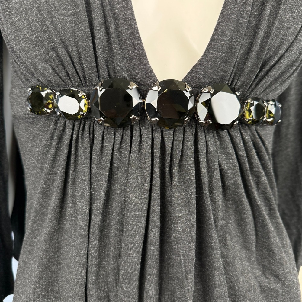 Sky‎ Brand Y2K Top Green Rhinestones Empire Waist Small Grey 2000s Rare Clubwear - Picture 9 of 14